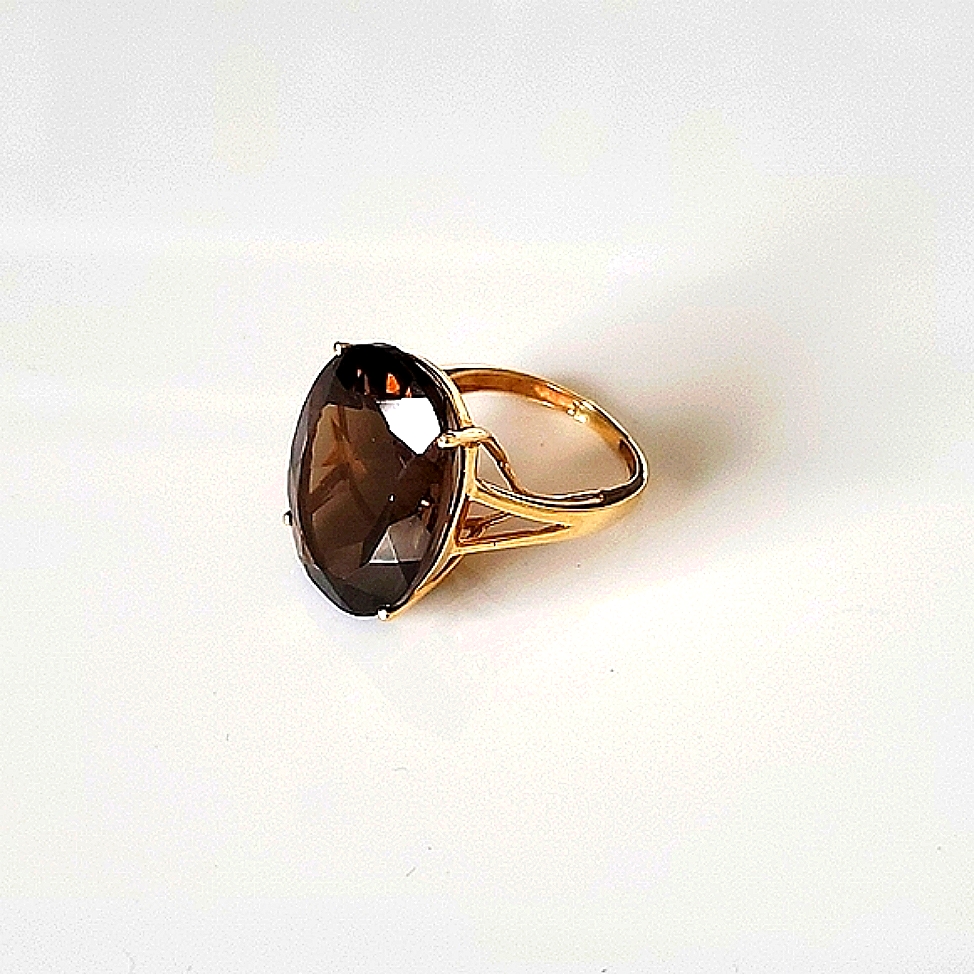 Smokey Quartz Cocktail Ring | Size 5 | 14k Solid Yellow Gold